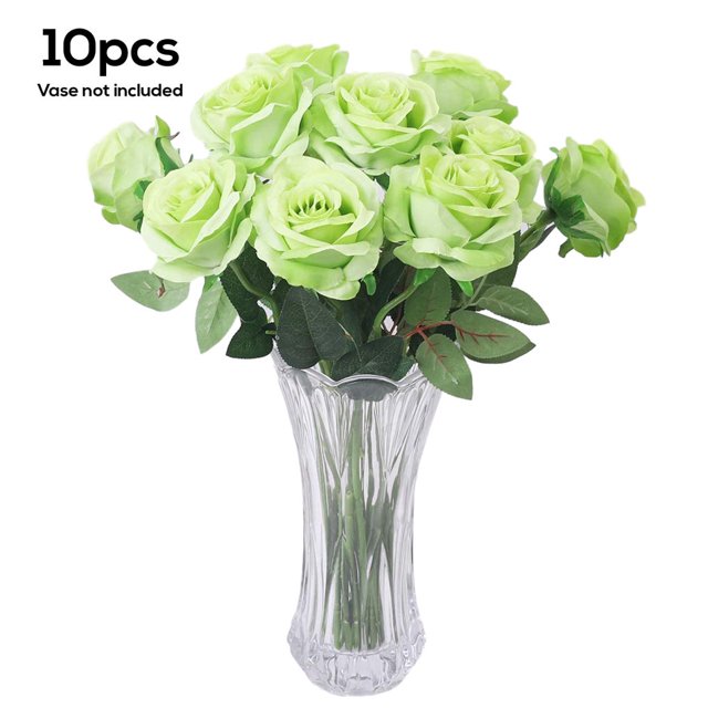 Simulación de flor de rosa artificial decoración floral oficina en casa tela de boda flor falsa, verde 10 Piezas tholdsy HA8916-02B