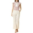 thumbnail image 2 of INSPIRE CHIC Women's Ruffles Cap Sleeve Tops Tie Neck Button Up Peter Pan Collar Blouse Shirts L Pink, 2 of 6