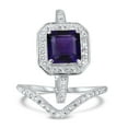 thumbnail image 5 of Genuine Amethyst Wedding Engagement Ring Set Vintage Princess Cut Silver Bridal Set Size 8, 5 of 6