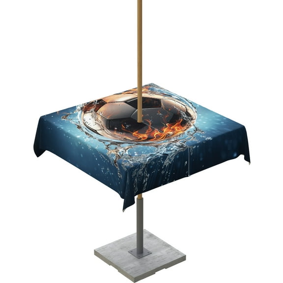 Boanket Outdoor Tablecloth with Umbrella Hole for Patio/Picnic/Party/Camping, Football Waterproof Table Cloth Square Cover Washable, Soccer Water Modern Abstract Art 60"x 60"