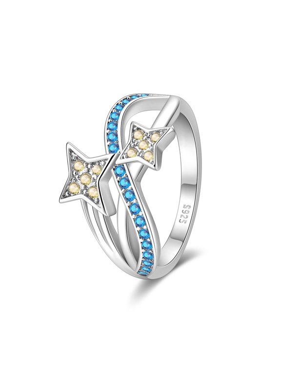 KUNSIR Unique 925 Sterling Silver Moon and Star Wrap Ring Celestial Jewelry Gifts Size 7