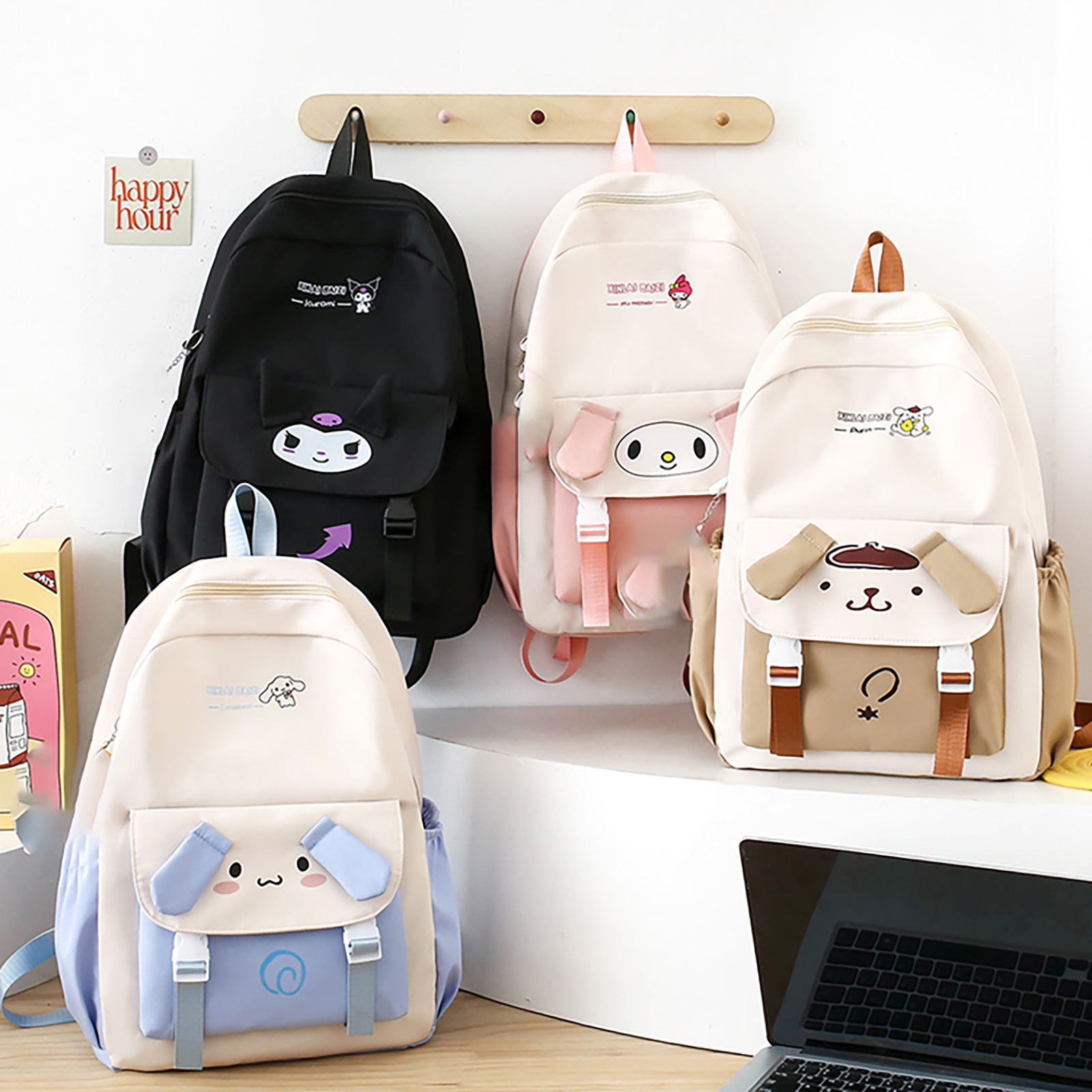 4PCs kawaii Kuromi backpack set Coin Purse accessories anime cartoon ...