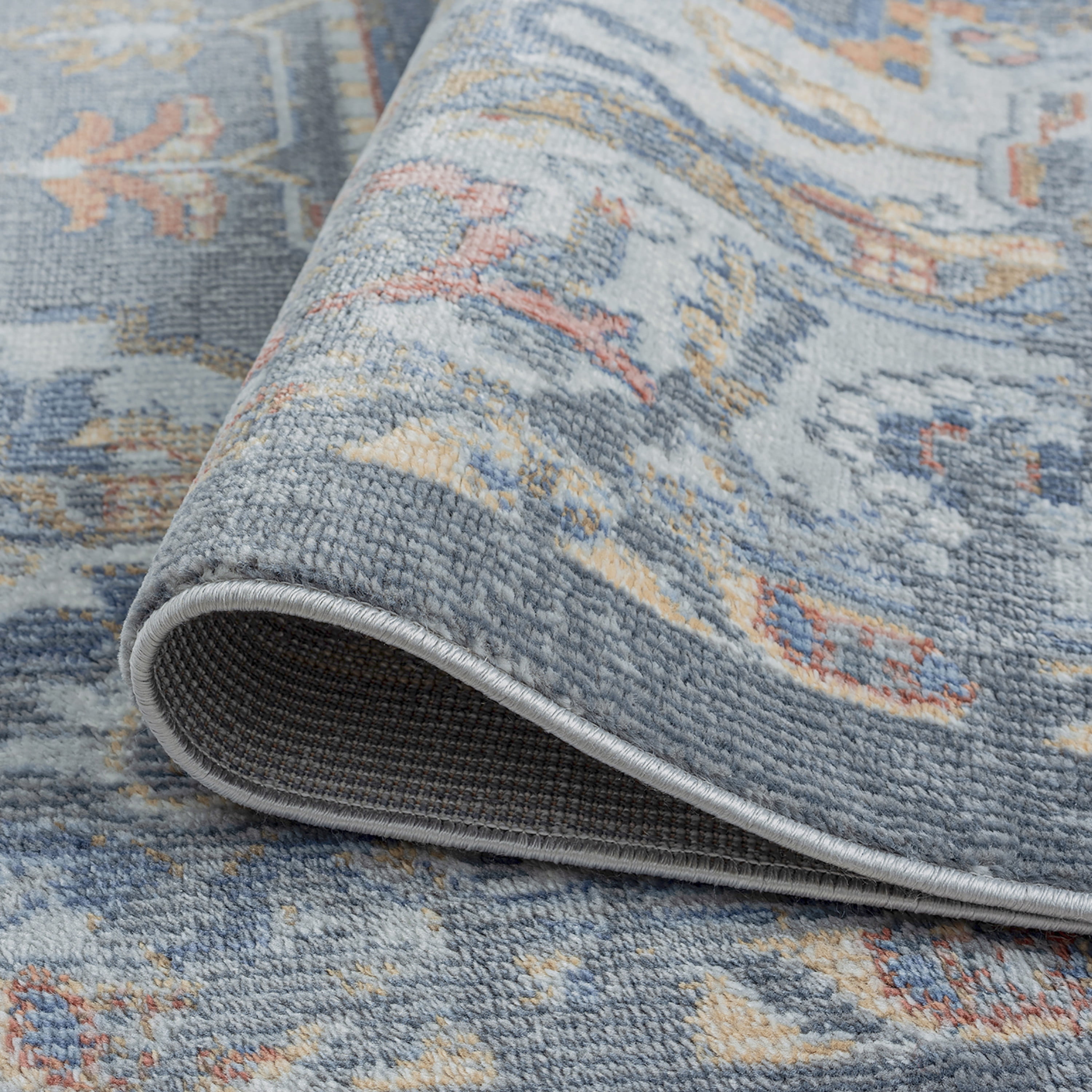 Allure Traditional 2' x 7' Charcoal and Navy Polypropylene Indoor Area Rug