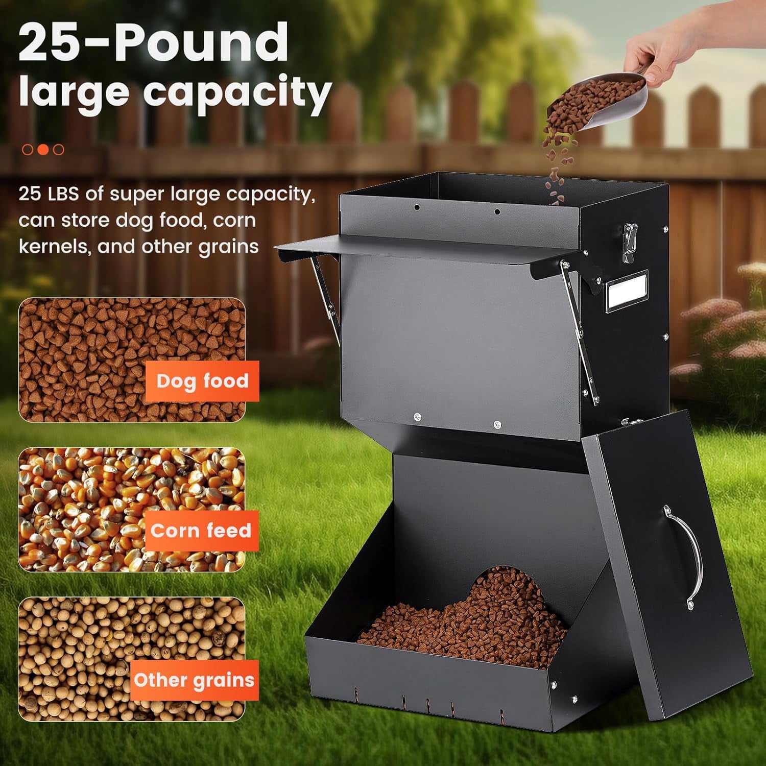 Outdoor Dog Feeder for Large Dogs, Automatic Dog Feeder Large Breed and Gravity Dog Food Dispenser for Dogs, Cats, Deer, Chicken, Ducks, Geese