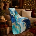 thumbnail image 3 of Blue Gold Fluid Waves Metallic Veins, Peaceful Coastal Landscape Scene, Warm Flannel Blanket for Beach House and Living Room, Beach Lovers Housewarming Gift, Coastal Home Decor, 3 of 9