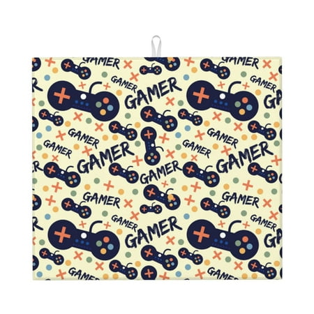 

Lukts Game Controller Print Ultra Water Dish Drying Mat Slip Resistant Pad for Sink Dishes or Under Rack Kitchen Counter Accessories