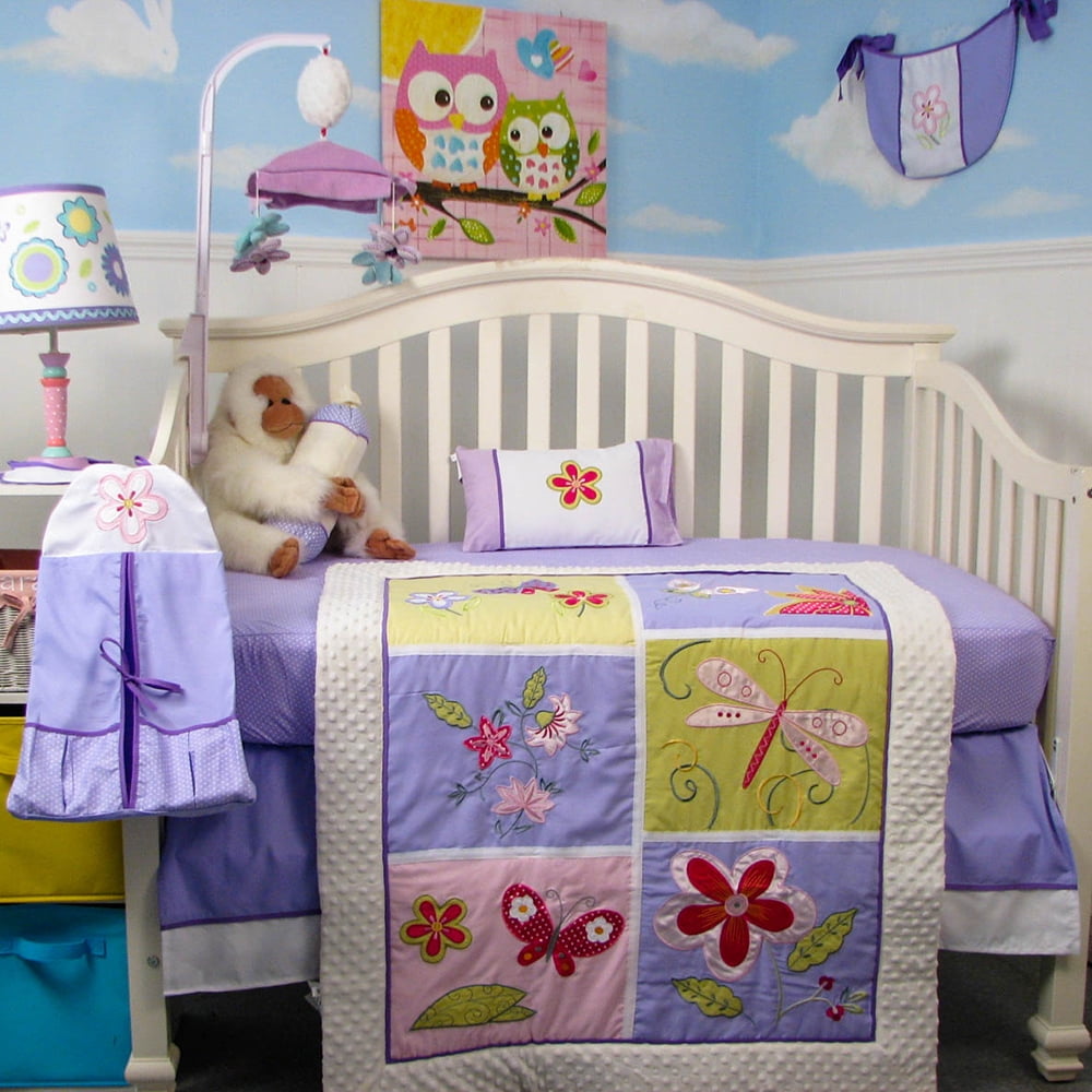 SoHo Crib Bedding Set for Baby Nursery, Butterfly Meadows, Lavender, 9