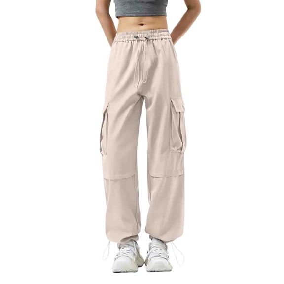 Jerdar Cargo Pants Women Baggy Y2k Streetwear Wide Leg Pants with Pockets High Waist Drawstring Goth L