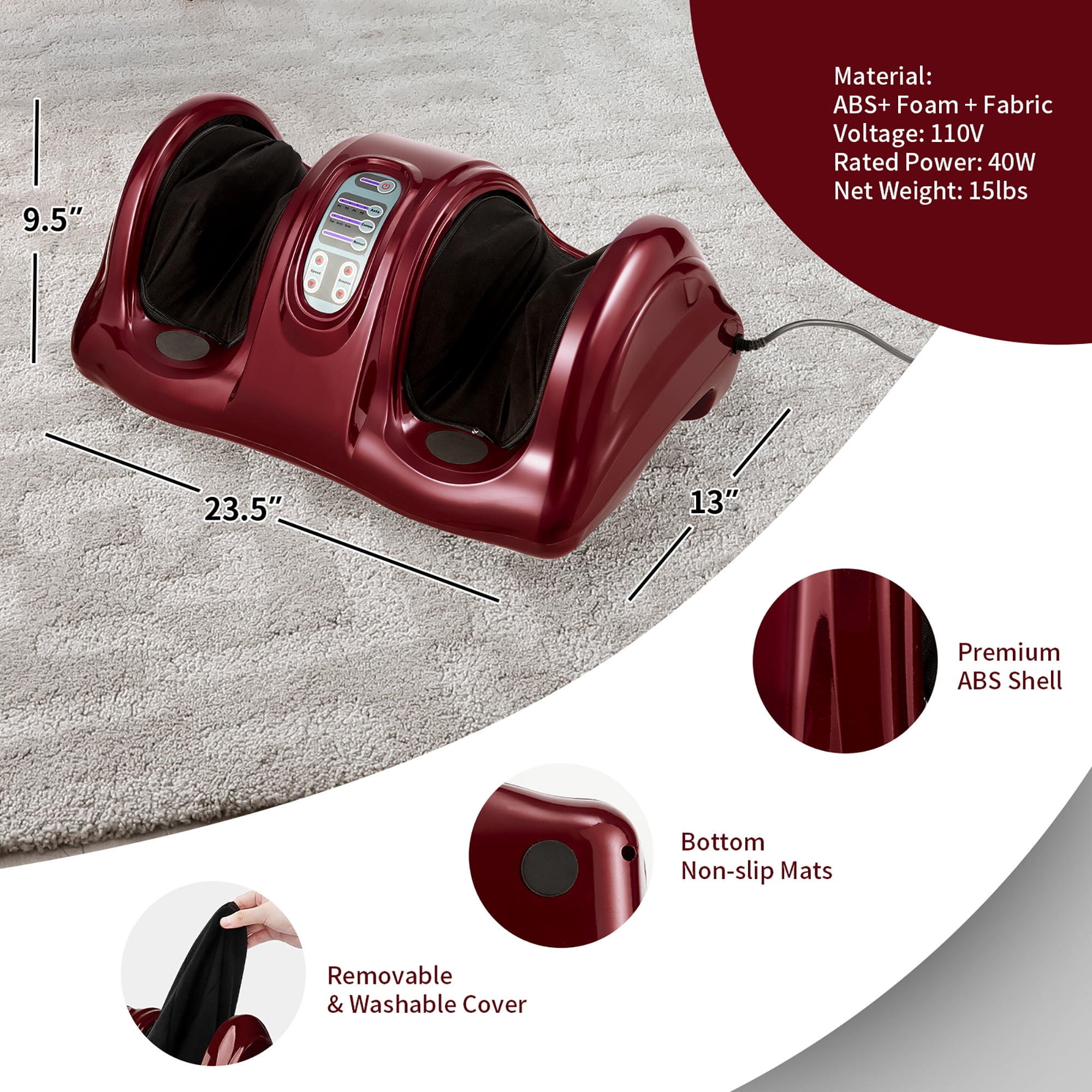 Costway Shiatsu Foot Massager Kneading and Rolling Leg Calf Ankle with Remote Burgundy