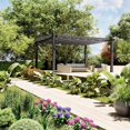 thumbnail image 1 of Gray 10x13 ft outdoor metal gazebo con retractable awning y uv resistance, 1 of 7