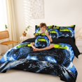 thumbnail image 3 of Castle Fairy Neon Off-Road Truck Bedding Comforter Set 7 Pieces for Boys, Lightning Rock Design Full Bedding Set for Bedroom, Green Blue,Black Reversible, 3 of 7