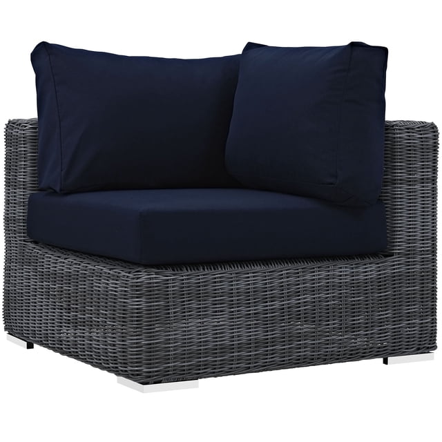 Modway Wicker Outdoor Patio Furniture Sofa, Navy