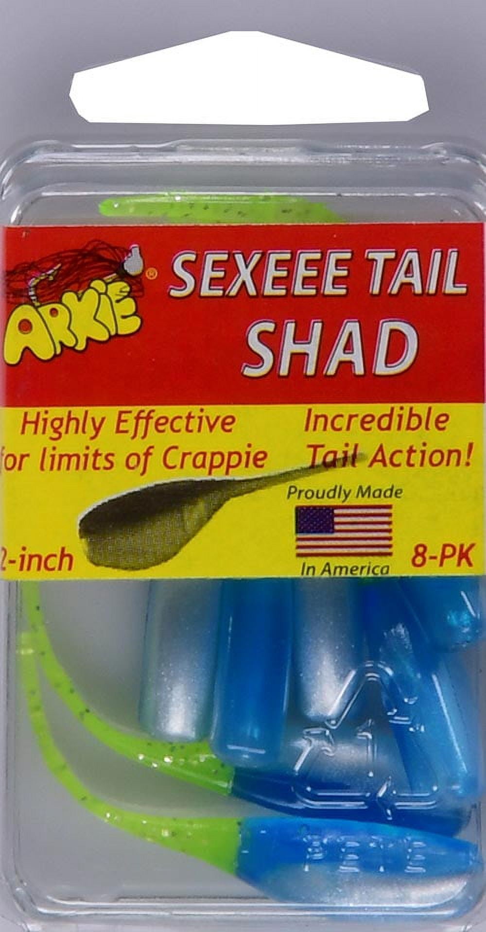 Arkie Lures 2 inch Sexee Tail Shad Soft Fishing Lures, Color Blue & Chartreuse
