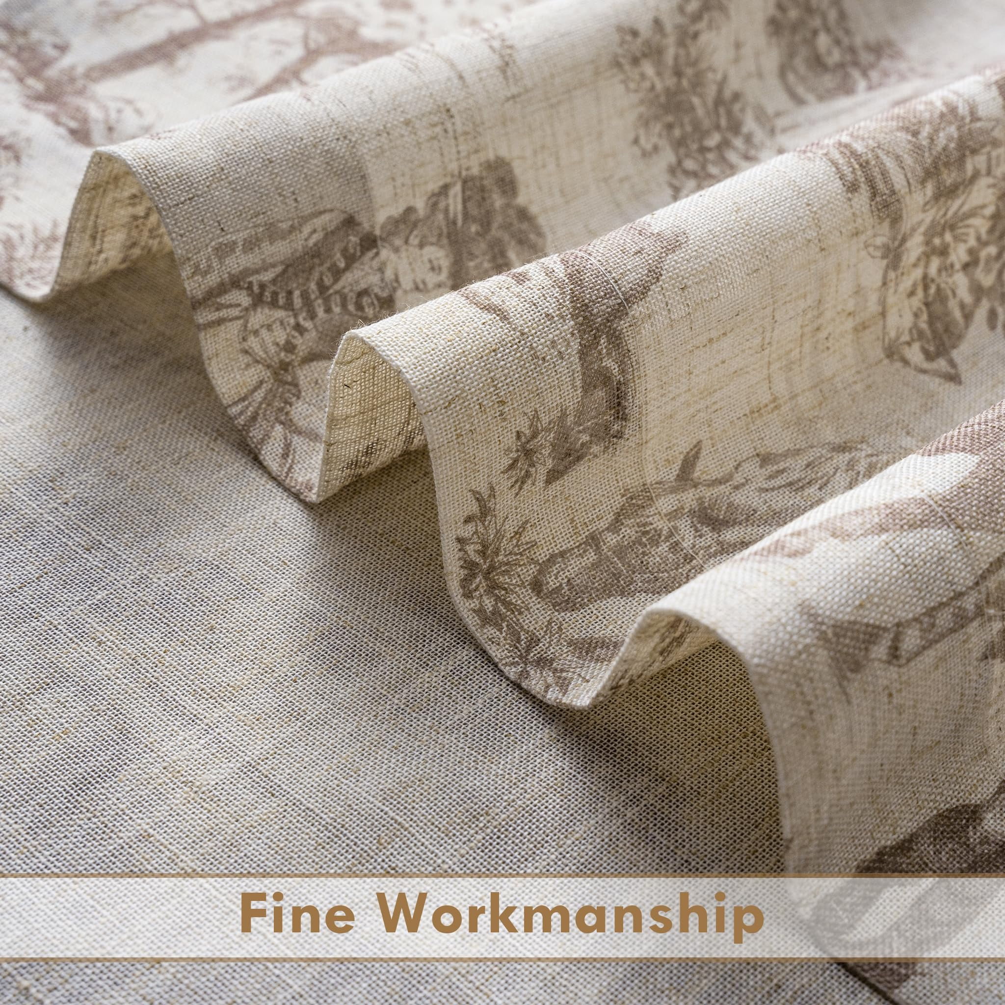 DriftAway Kitchen Curtains Toile Tier Linen Short Curtains Cafe 45 Inch Length for Living Room Bathroom Farmhouse French Country Vintage Printed Pattern Rod Pocket 2 Panels Beige