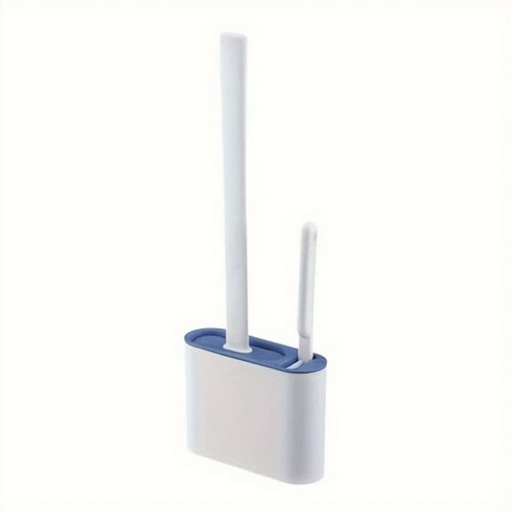 Long-Handled Silicone Toilet Brush Holder With Soft Bristles-Blue