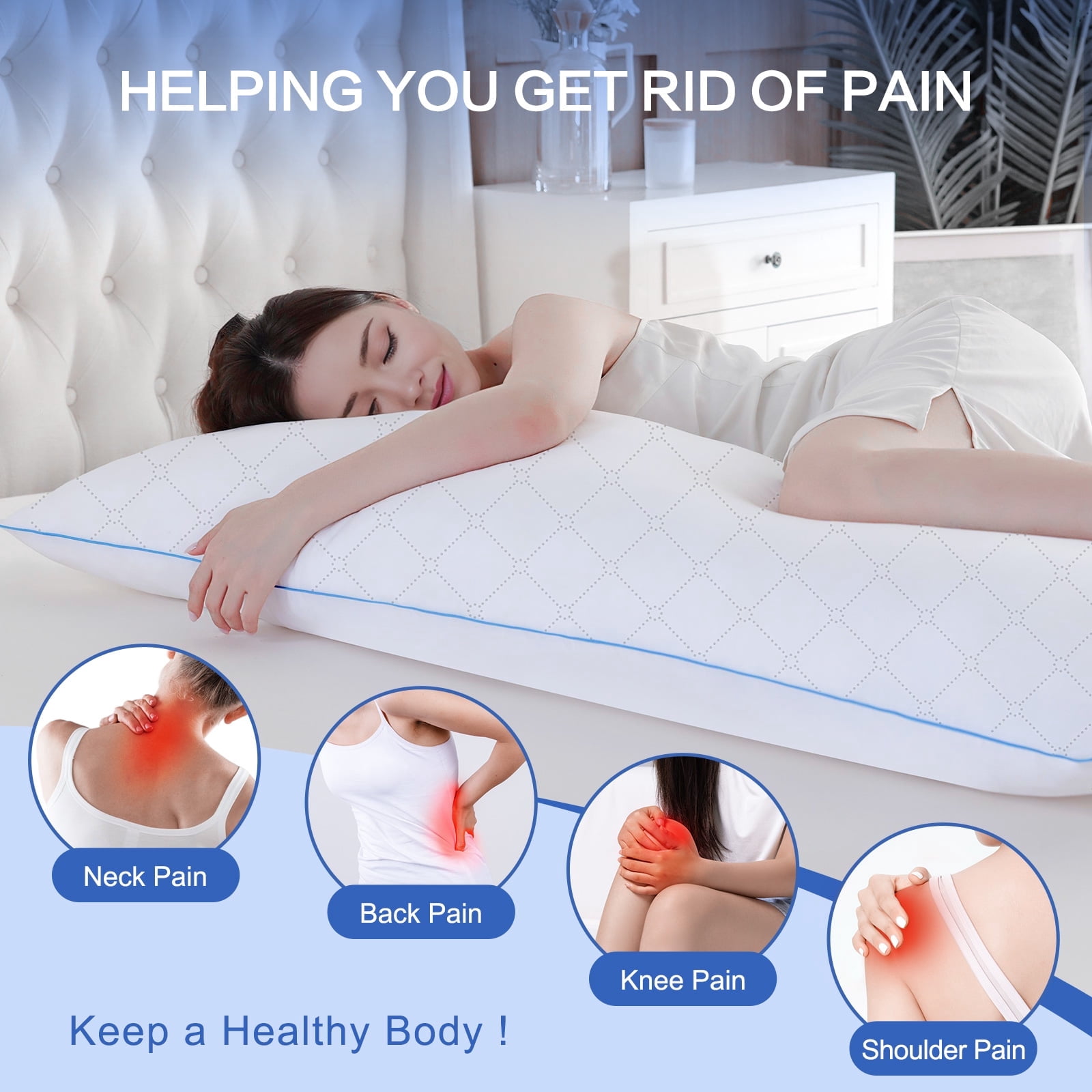 Nalqet 20x54 Long Body Pillow for Adults - Firm Body Pillow Insert with Shredded White Memory Foam, Soft Support for Side Sleeping, Pregnant Women, Washable White