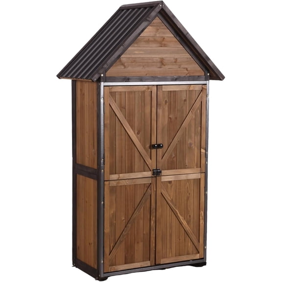 Aivituvin Shed Outdoor Storage Upgraded with Durable Metal Frame Garden Shed Tool Storage Cabinet with Wooden Floor Adjustable Shelfs 2.5 x 1.4FT （Brown）