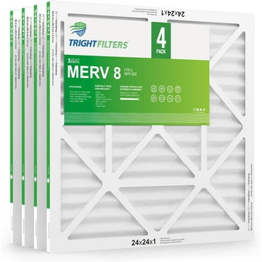 24x24x1 Air Filter 4 Pack MERV 8 Pleated Dust Defense HVAC
