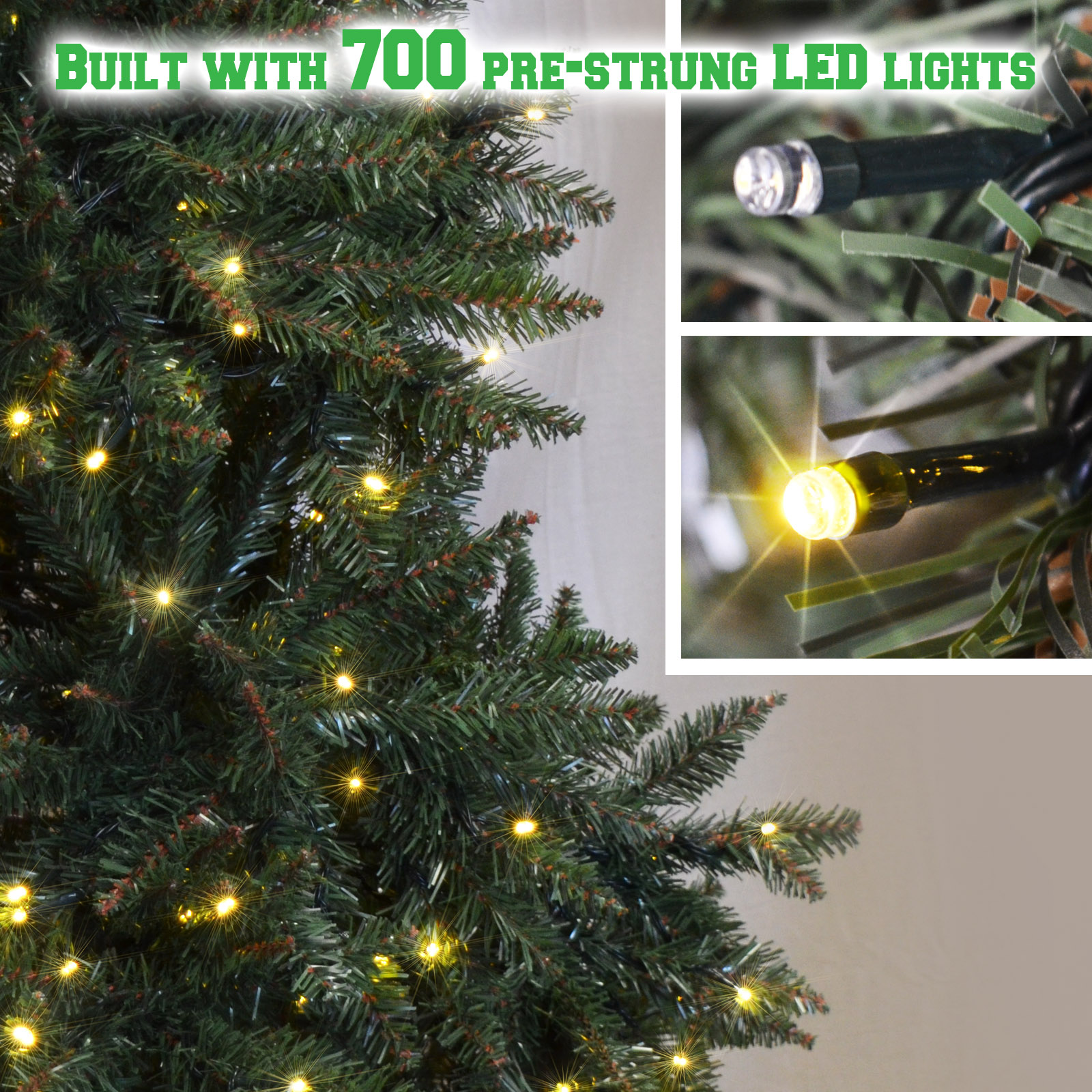 Sunrise 7 Artificial Christmas Tree with Metal Stand Full Tree Xmas Holiday (7' with 700 Clear Lights and 2154 tips) Green