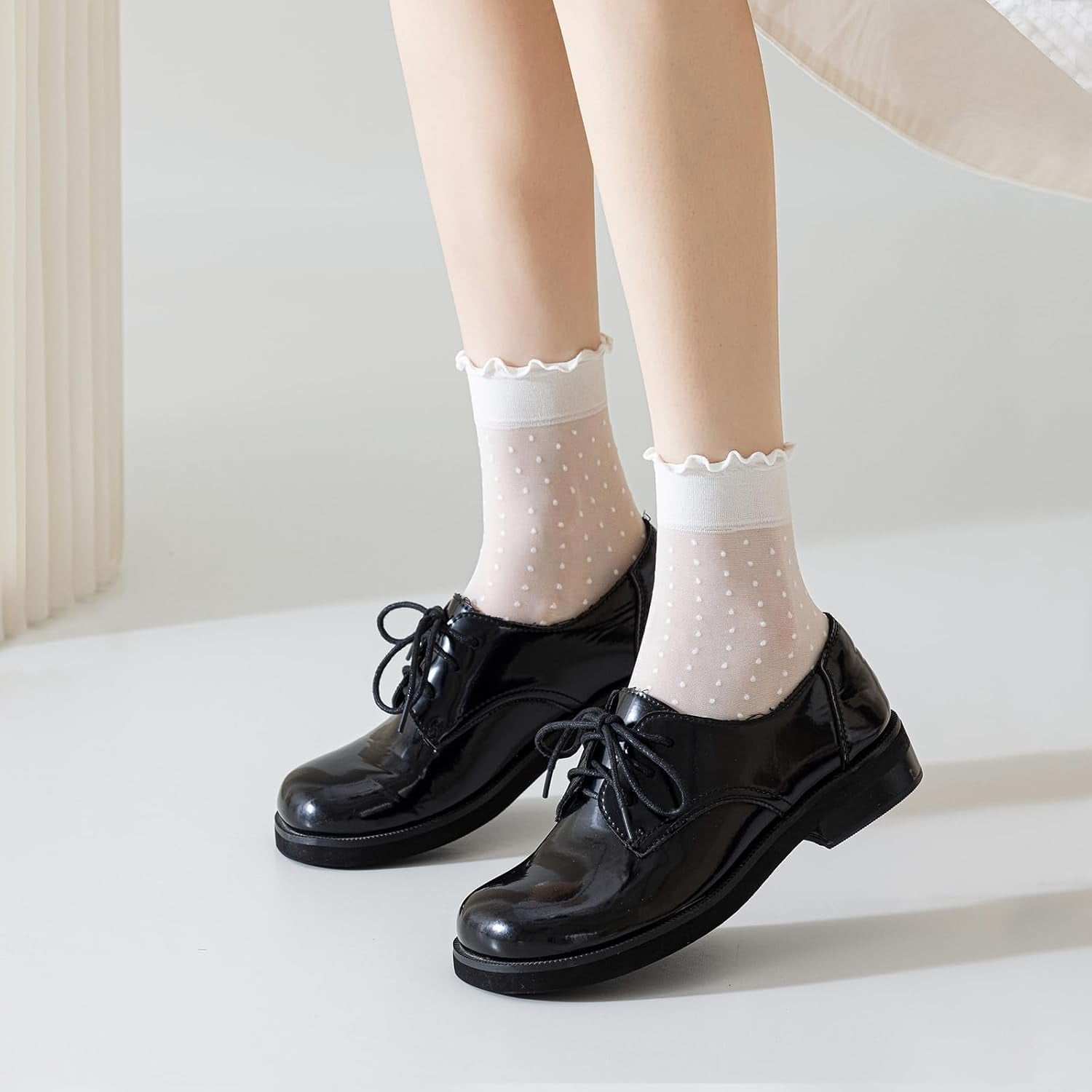 Zhengup 12 Pairs Women's Sheer Ruffle Socks Nude Stocking Summer Ultra Thin Cool See Through Silk Ankle Socks for Women