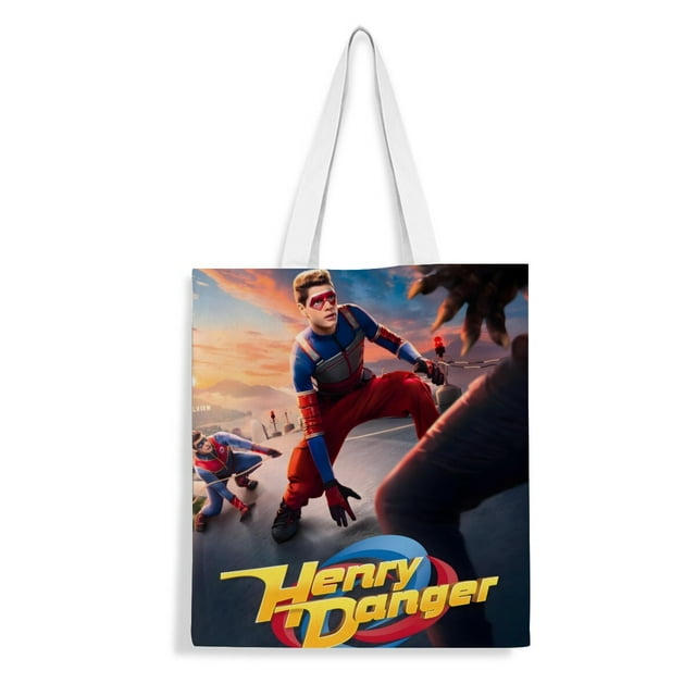 Henry Danger Bolso de tela con estampado de lienzo para mujer, bolsa de compras reutilizable y estética, con cremallera interior, regalo para mujer,38*45cm.