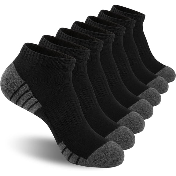 Mens Cushioned Ankle Socks, Breathable Moisture Wicking Low Cut Casual Socks (7 Pairs)