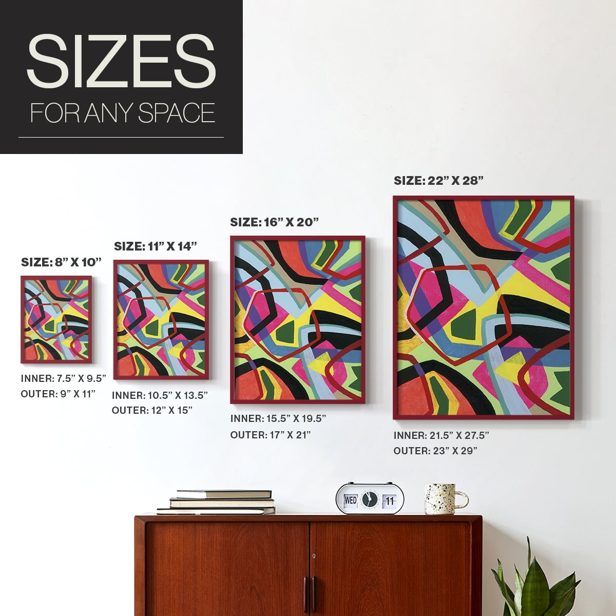 Bold Shape Shift II Framed Print in Red Solid Wood Framed Print No Nail Hanging
