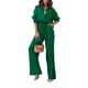 thumbnail image 1 of SAYOO Traje de 2 piezas para mujeres, camisa de manga larga con solapa + traje de pantalones anchos SAYOO moda, 1 of 7
