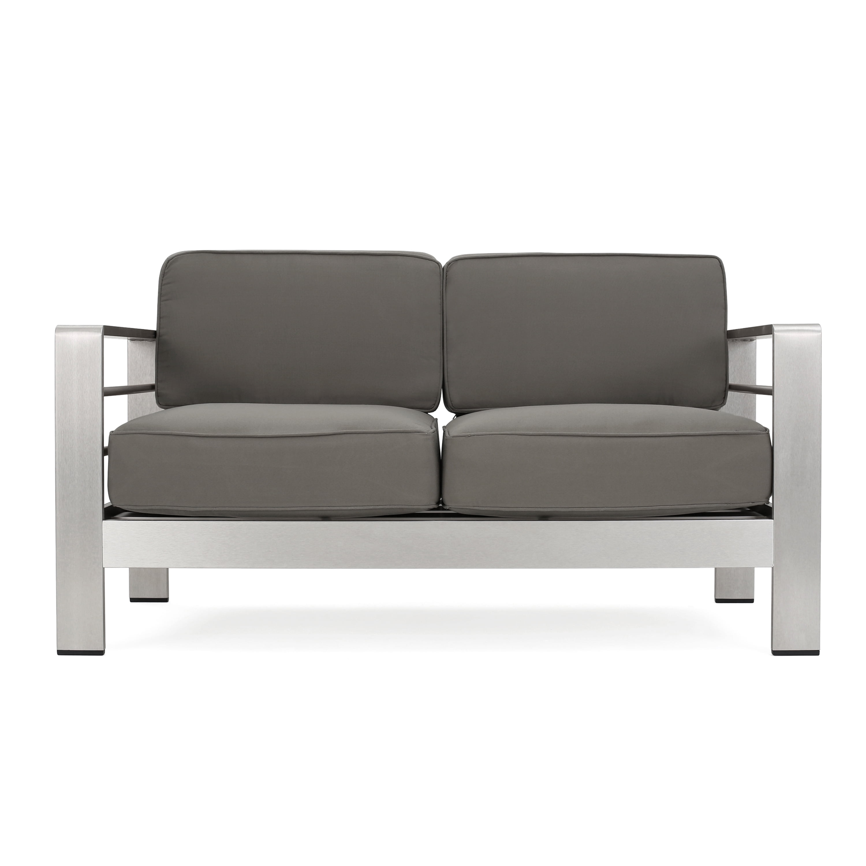 Outdoor Aluminum Frame Double Seat Loveseat, Lightweight Leisure Sofa for Patio Garden, Gray