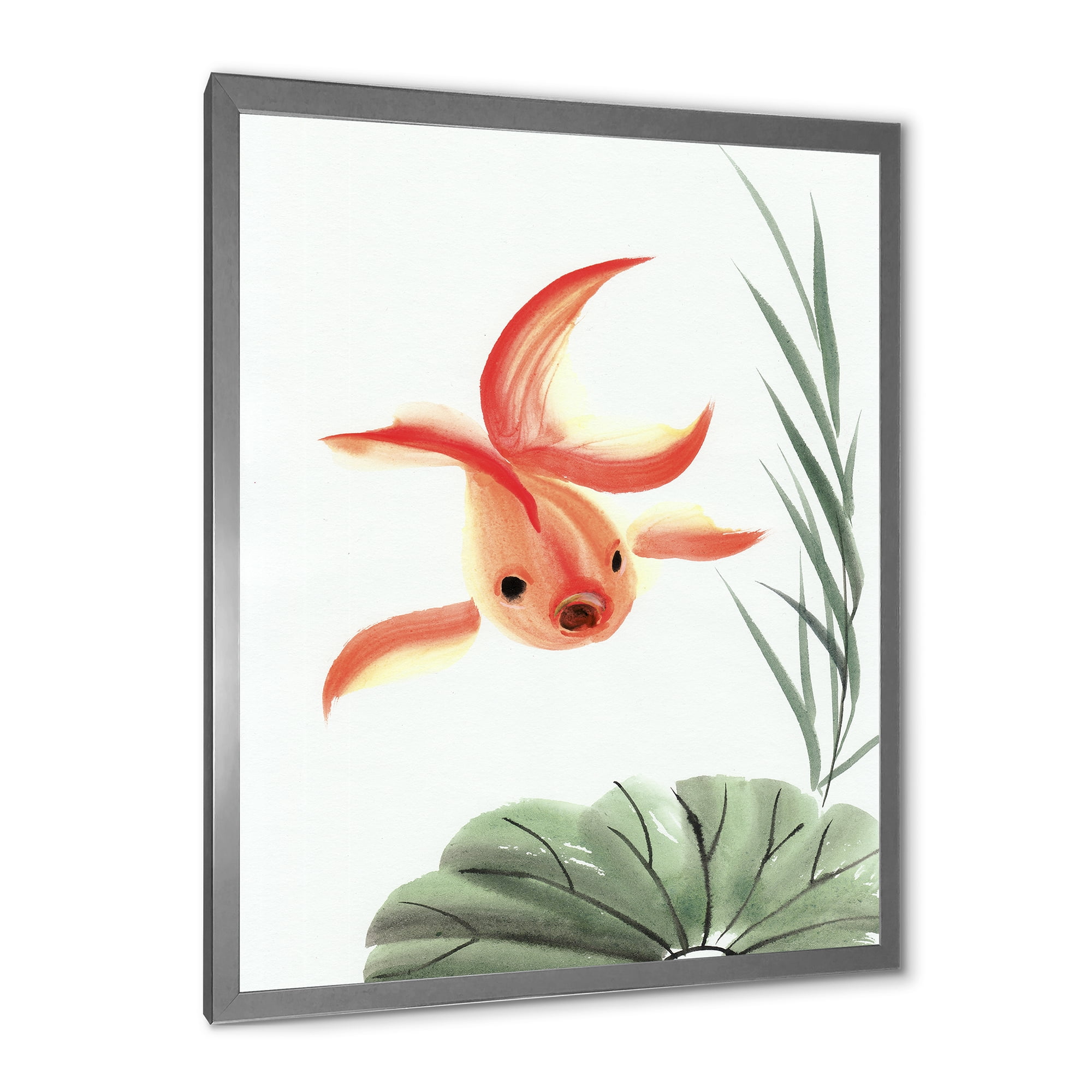 Designart 'Ancient Goldfish and The Lotus Leaf' Nautical & Coastal Framed Art Print