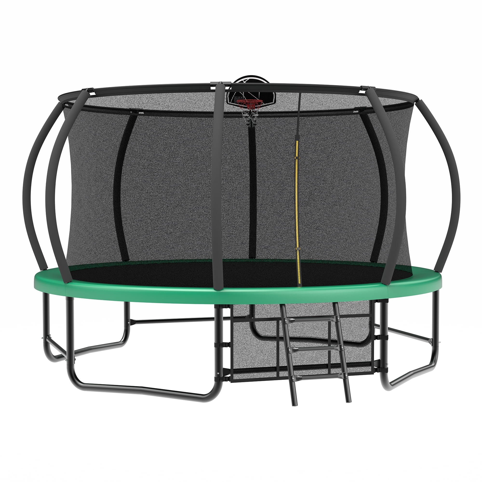 14FT Kids Outdoor Trampoline, Recreational Trampoline with Enclosure Net, Ladder & Anti-Rust Coating for Child