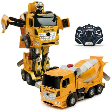 Yarmoshi Concrete Mixer Construction Truck Robot with Remote Control USB Charger Scale 1:14 Voice Controlled Lights up with Flashing Lights Plays Music Drifts and Dances Fun Gift Boys Girls Age 5 