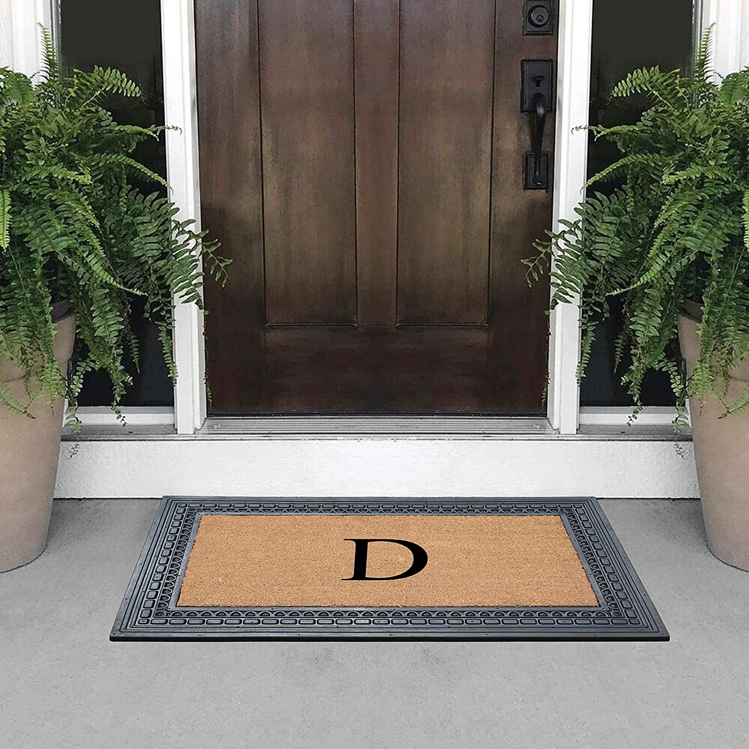 A1HC Natural Rubber & Coir 24x39 Monogrammed Doormat For Front Door, Anti-Shed Treated Durable Doormat for Outdoor Entrance, Heavy Duty, Low Profile, Easy to Clean, Long Lasting Front Porch Entry Rug