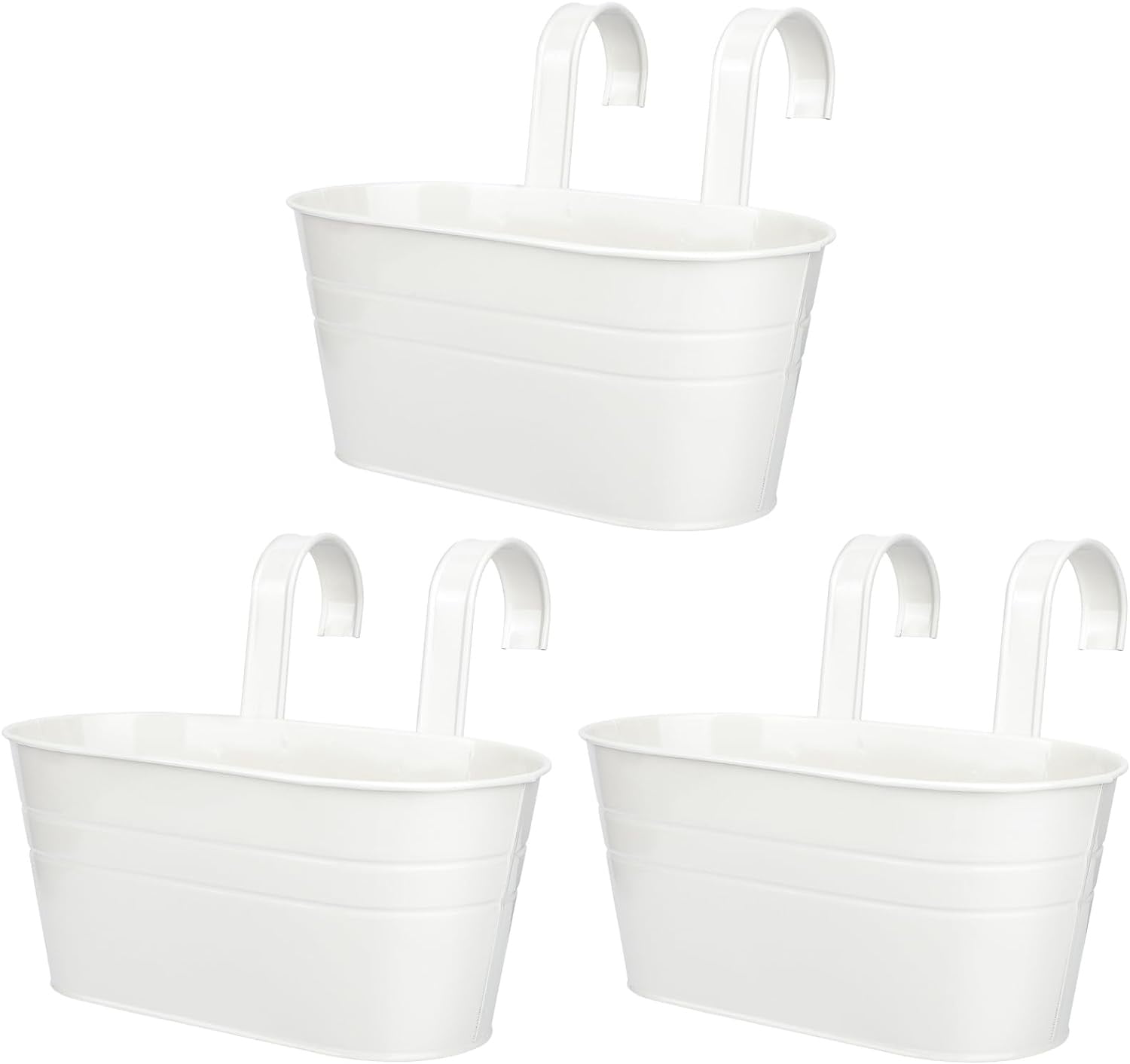 3Pcs Hanging Flower Pots- Bexikou Railing Planter Balcony Planters for Railing,Fence Planters with Detachable Hooks,Wall Hanging Planter for Garden Home Decoration