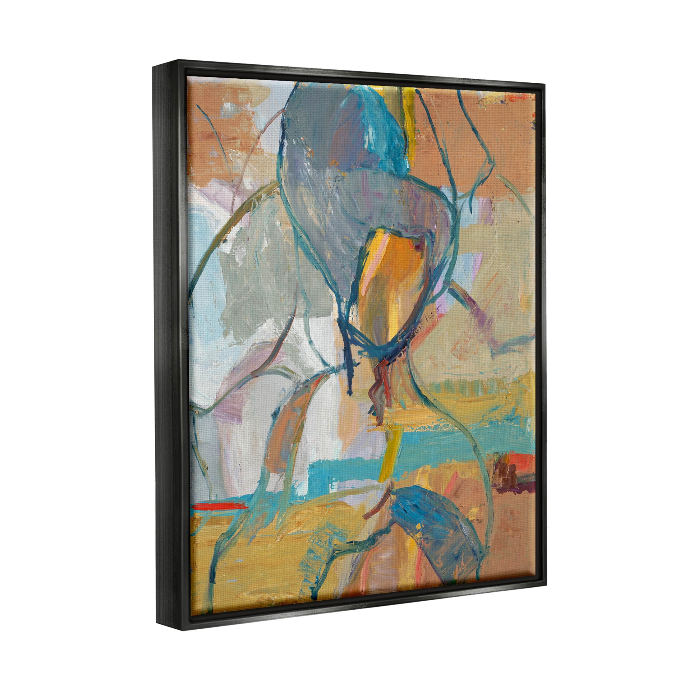 Stupell Industries Layered Conceptual Abstract Shapes Painting Jet Black Floating Framed Canvas Print Wall Art, Design by Third and Wall