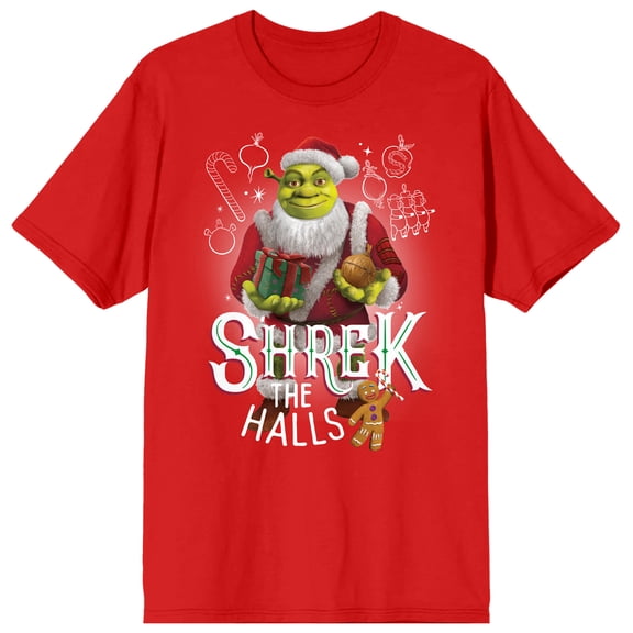 Shrek The Halls Shrek Santa Costume Adult Black Crew Neck Short Sleeve T-shirt-Medium