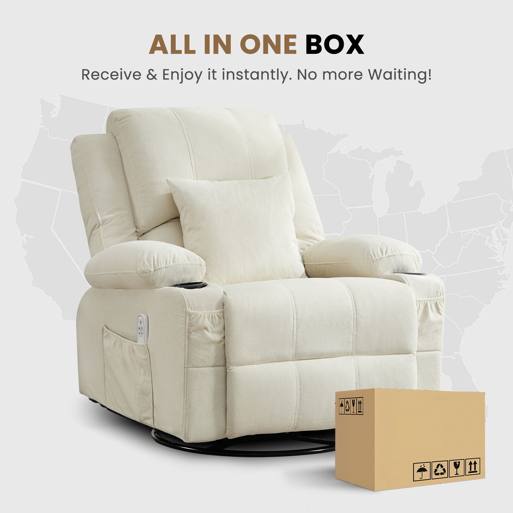 JONPONY Kneading Massage Rocker Recliner Chair with 4-Point 3D Kneading Massage and Heat Ergonomic Lounge Chair for Living Room with Rocking Function and 2 Cup Holders, USB Charge Port,Beige