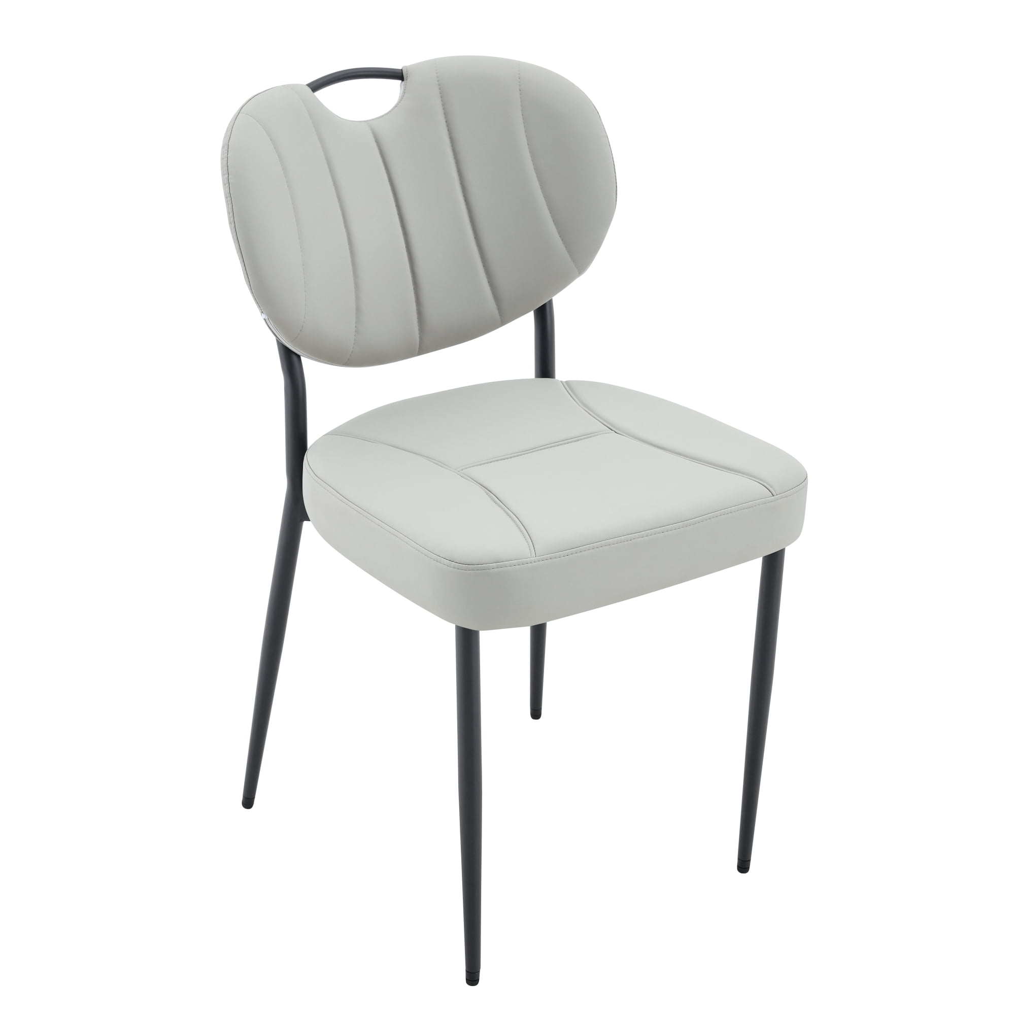 Leumius Dining Chairs Set of 2, Premium Leather Upholstered Dining Room Chairs, High-Resilience Sponge Padding, Metal Legs with Spray Coating Finish for Dining Room Living Room Gray