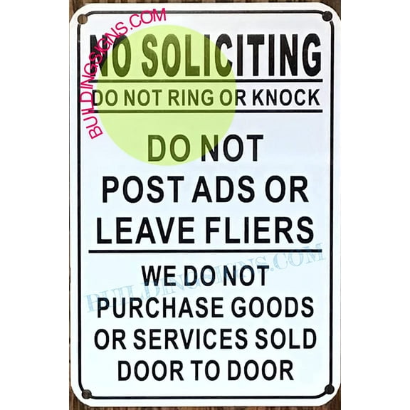 No soliciting -do not ring or knock sign (REFLECTIVE !!!,Aluminum-rust free, size 4x6) (ref-2201)