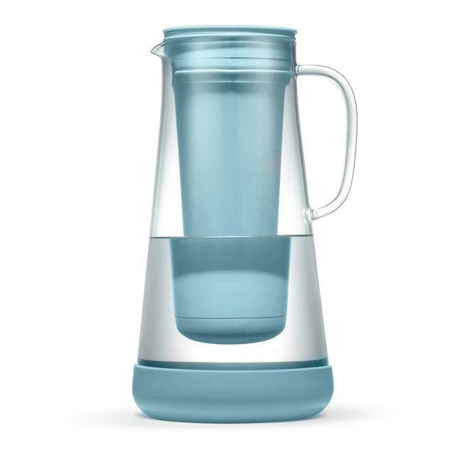 LifeStraw Home– Water Filter Pitcher, 7-Cup, Glass with Silicone Base, Juniper, for Everyday Protection Against Bacteria, Parasites, Microplastics,