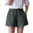 thumbnail image 2 of Endives Summer Linen Wide Leg Shorts For Women Beach Shorts Tie Up High Waisted Pants With Pockets Blackish Green, 2 of 4