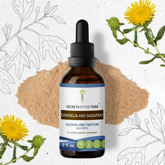 Secrets Of The Tribe Grindelia & Sassafras Tincture, Alcohol-Free Herbal Extract for Respiratory Support, Grindelia (Grindelia robusta), Sassafras (Sassafras officinale) Dried Root, 2 oz