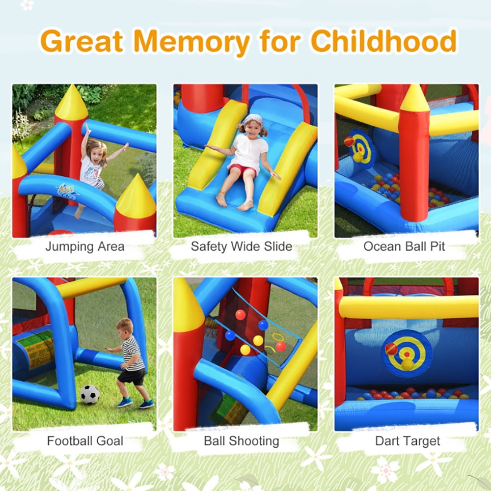 Aimee Lii Inflatable Soccer Goal Ball Pit Bounce House without Blower, Kids Bounce House for 5-10