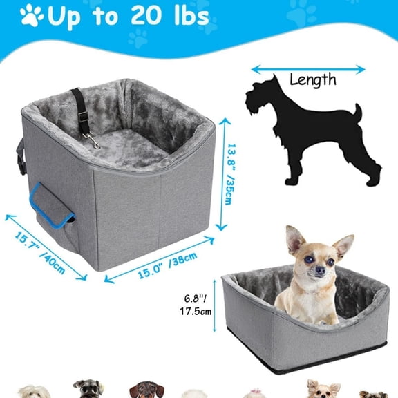 Dog Car Seat for Small Dogs, Elevated Dog Booster Seat Pet Travel Carrier Bed for Car with Adjustable Straps Pet Car Booster Seat for Small Dogs Cats