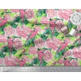 thumbnail image 2 of Soimoi Rayon Fabric Leaves,Rose & Parrot Bird Printed Fabric 1 Yard 42 Inch Wide, 2 of 3