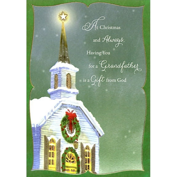 Designer Greetings Church Steeple : Sparkling Gold Foil Surrounding White Star Religious Christmas Card for Grandfather
