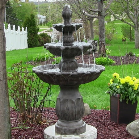 Garden Wall Water Fountain - Sunnydaze Classic Tulip Three-Tiered Outdoor Garden Water Fountain, Dark Brown, 46 Inch Tall