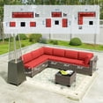 thumbnail image 6 of Kullavik 8 Pieces Outdoor Patio Furniture Set with with 48000 BTU Outdoor Pyramid Patio Heater,PE Wicker Rattan Sectional Sofa Patio Conversation Sets,Red, 6 of 7