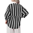 thumbnail image 6 of Wide Striped Sleeve Women Puff Sleeve Loose Blouse V-neck Casual Tops, 6 of 6
