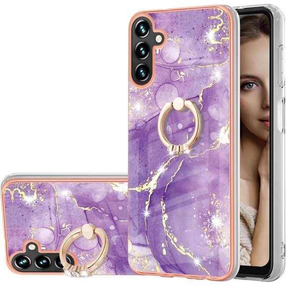 Marble Pattern for Samsung Galaxy A34 5G Case with Ring Holder Kickstand, Ultra Slim PC Material Shockproof Protective Girls Women Case Cover for Samsung Galaxy A34 5G DLS Golden Purple
